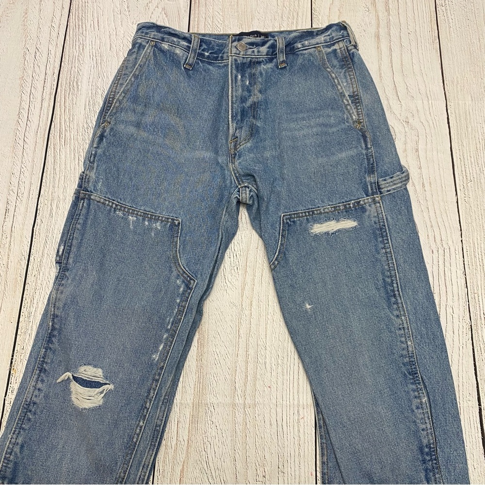 Abercrombie & Fitch Relaxed Blue Carpenter Jeans with Distressed Details 30w